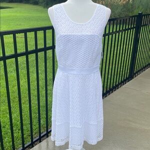 INC International Concepts MIDI Dress White Eyelet Vivacity Size 10 NWT cotton